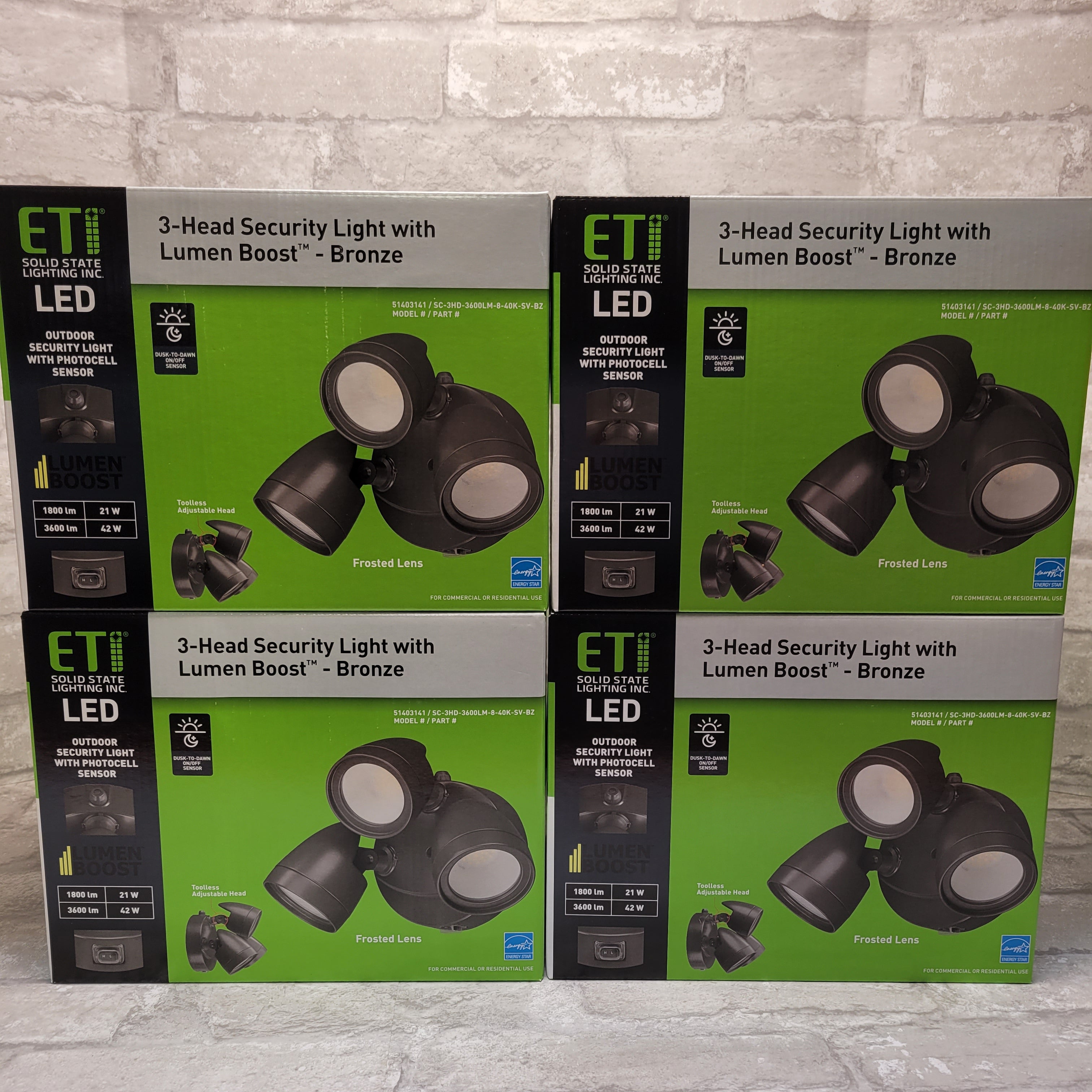 (4) ETi 3-Head Bronze Outdoor Integrated LED Security Flood Light (7945761882350)